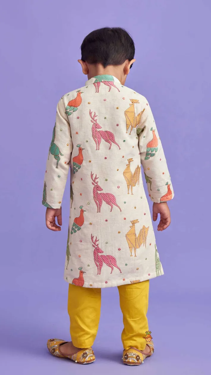 Clearance Front Placket Embroidered Kurta And Mustard Pyjama BOY Indian Ethnic Wear | Ethnic Sets