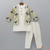Clearance Front Placket Kurta With Gota Lace Work Beige Jacket And Pyjama BOY Indian Ethnic Wear | Ethnic Sets