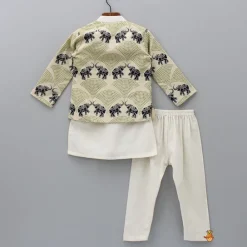 Clearance Front Placket Kurta With Gota Lace Work Beige Jacket And Pyjama BOY Indian Ethnic Wear | Ethnic Sets