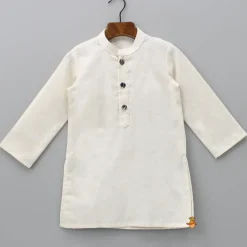 Clearance Front Placket Kurta With Gota Lace Work Beige Jacket And Pyjama BOY Indian Ethnic Wear | Ethnic Sets