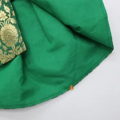 Sale Front Slit Brocade Green High Low Kurti With Attached Dupatta And Net Sharara Twinning Sets | Ethnic Wear