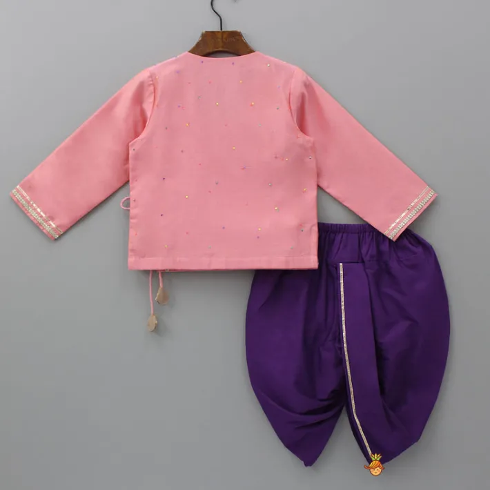 Online Ganesh Embroidered Angarkha Style Peach Kurta And Dhoti BOY Indian Ethnic Wear | Ethnic Sets