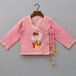 Online Ganesh Embroidered Angarkha Style Peach Kurta And Dhoti BOY Indian Ethnic Wear | Ethnic Sets