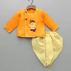 Clearance Ganesh Embroidered Kurta And Checks Dhoti BOY Indian Ethnic Wear | Ethnic Sets