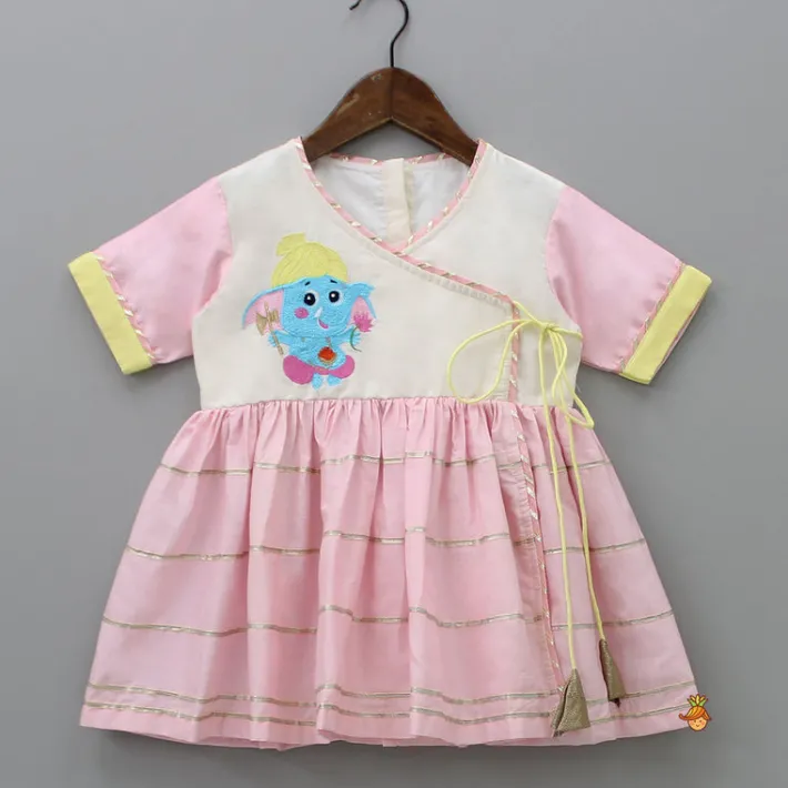Discount Ganesha Embroidered And Gota Lace Detailed Angarkha Top With Dhoti Ethnic Wear | Dhotis & Patialas