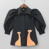 Best Giraffe Embroidered Black Collared Neck Dress Dresses & Sets | Dresses