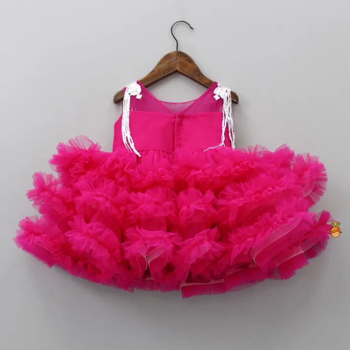 Best Glamorous Pink Layered Frilled Dress With Hair Clip Dresses & Sets | Dresses