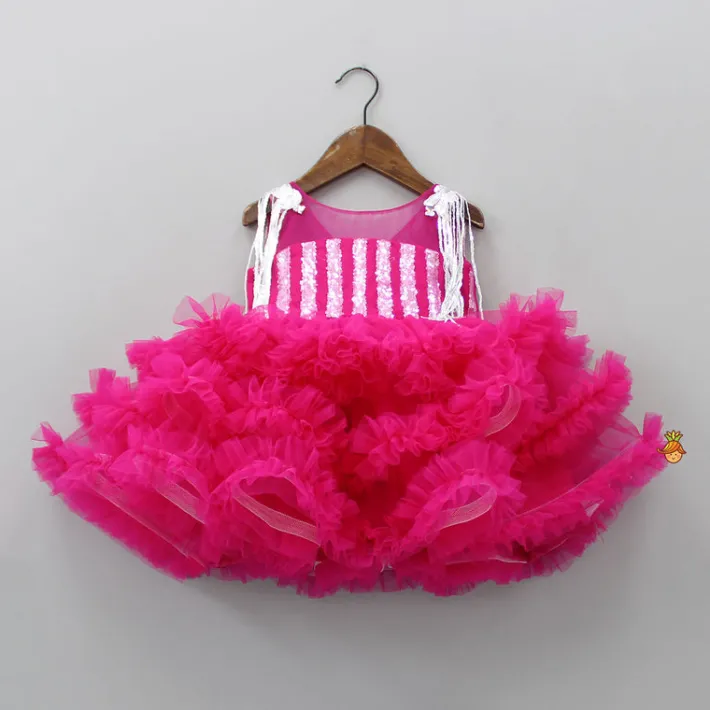 Best Glamorous Pink Layered Frilled Dress With Hair Clip Dresses & Sets | Dresses