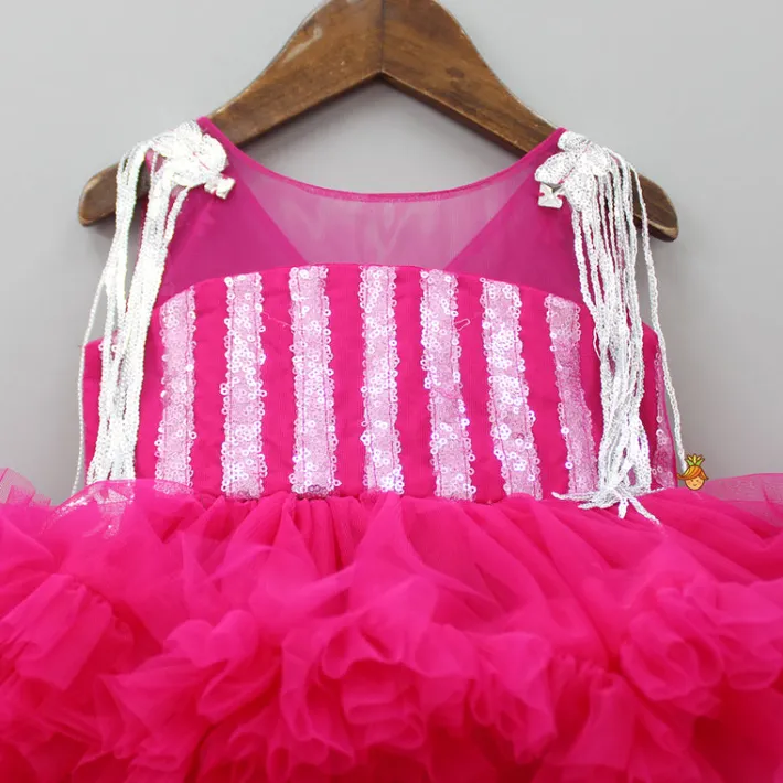 Best Glamorous Pink Layered Frilled Dress With Hair Clip Dresses & Sets | Dresses