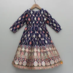 Clearance Glorious Navy Blue Thread And Sequins Embroidered Anarkali With Gota Lace Detail Dupatta Ethnic Wear | Sarees & Anarkalis