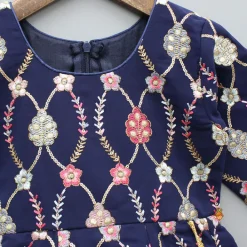 Clearance Glorious Navy Blue Thread And Sequins Embroidered Anarkali With Gota Lace Detail Dupatta Ethnic Wear | Sarees & Anarkalis