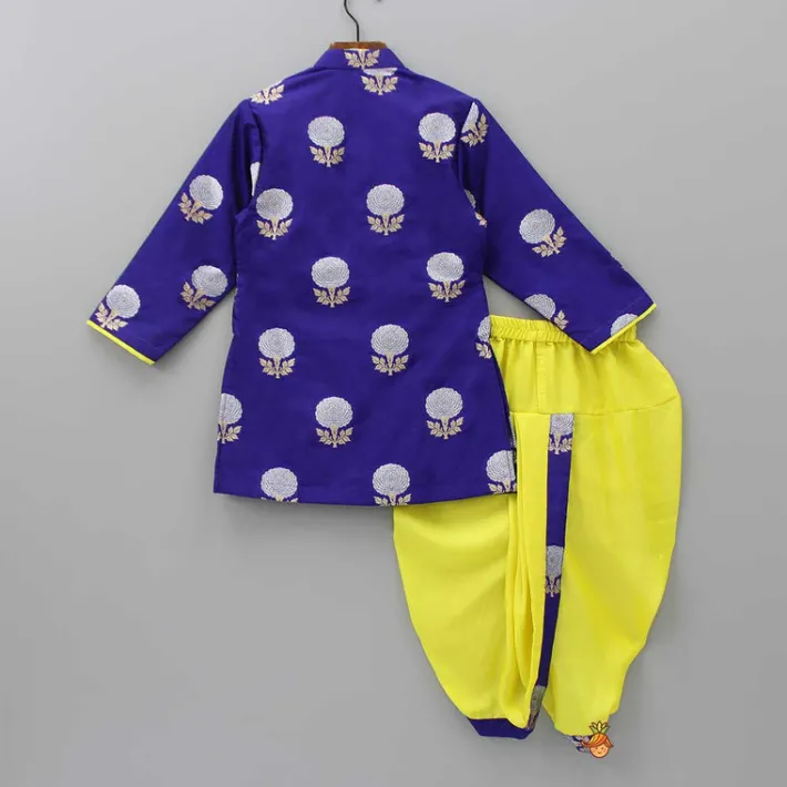 Sale Glorious Purple Brocade Kurta And Yellow Dhoti BOY Indian Ethnic Wear | Ethnic Sets
