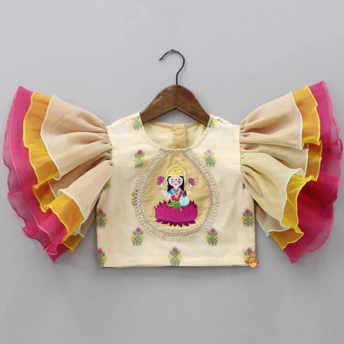 Clearance Goddess Embroidered Beige Top And Colour Blocked Lehenga Ethnic Wear | Lehengas & Ghagras