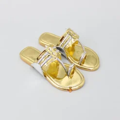 Outlet Golden And Silver Dual Tone Kolhapuri Flats Shoes