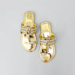 Outlet Golden And Silver Dual Tone Kolhapuri Flats Shoes