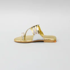 Outlet Golden And Silver Dual Tone Kolhapuri Flats Shoes