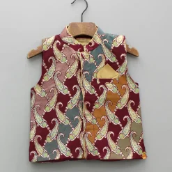 Fashion Golden Kurta With Multicolor Brocade Jacket And Pyjama BOY Indian Ethnic Wear | Ethnic Sets