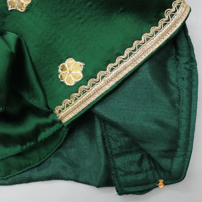 Hot Gota Floral Work Front Open Green Top And Printed Lehenga With Dupatta Ethnic Wear | Lehengas & Ghagras