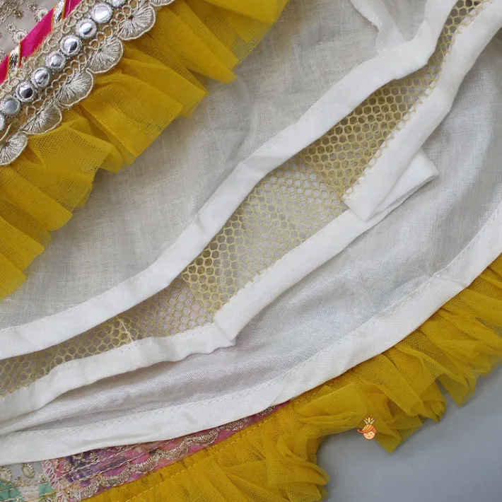 Hot Gota Floral Work Front Open Green Top And Printed Lehenga With Dupatta Ethnic Wear | Lehengas & Ghagras
