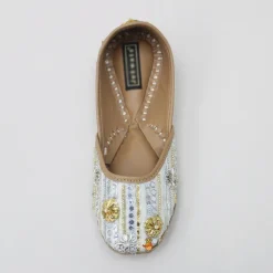 Online Gota Flower And Sequin Work Ivory Jutti Shoes