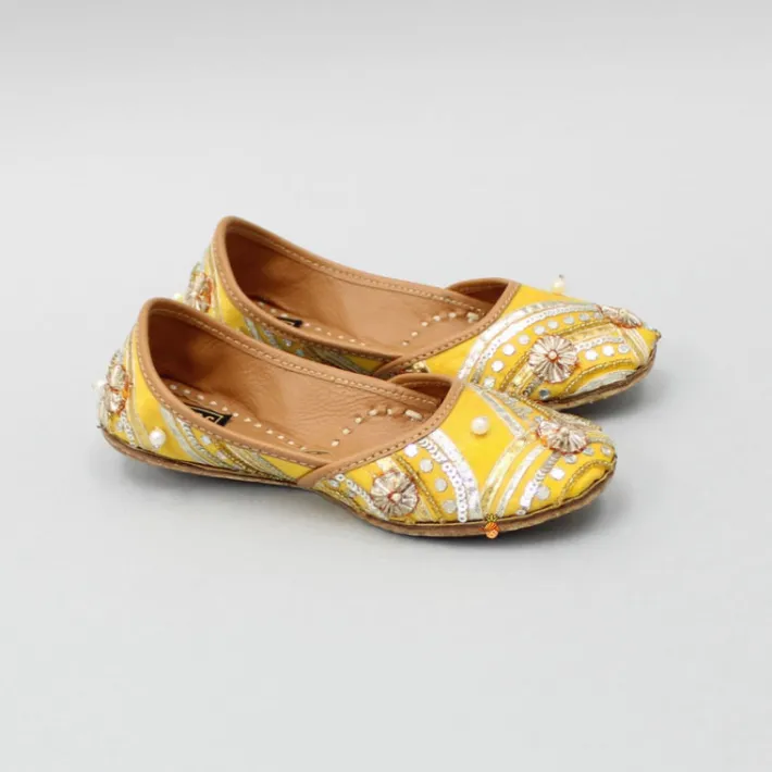 Best Gota Lace And Pearl Adorned Yellow Jutti Shoes