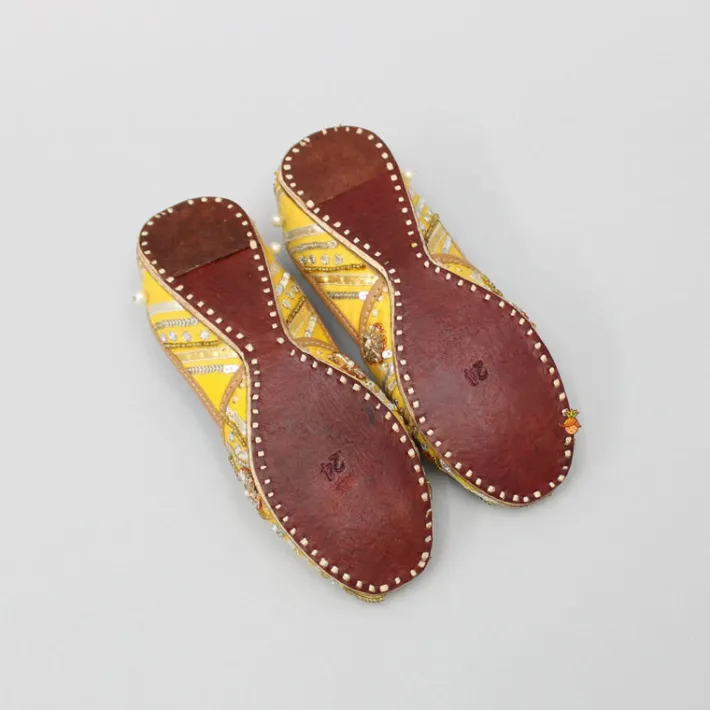 Best Gota Lace And Pearl Adorned Yellow Jutti Shoes