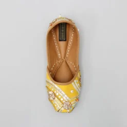 Best Gota Lace And Pearl Adorned Yellow Jutti Shoes