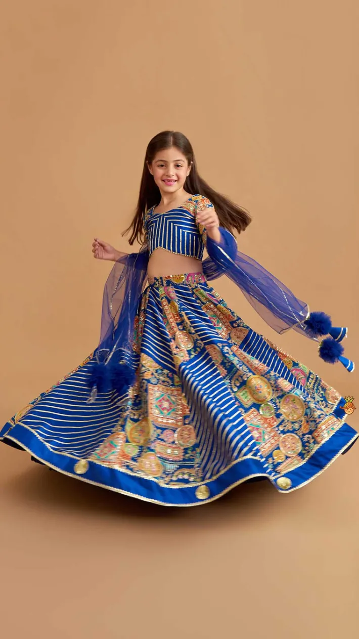 Clearance Gota Lace Detail Charming Blue Top And Lehenga With Net Dupatta Ethnic Wear | Lehengas & Ghagras