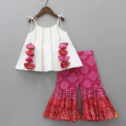 New Gota Lace Detail Tie Up Top And Printed Sharara With Matching Dupatta Ethnic Wear | Palazzos & Shararas