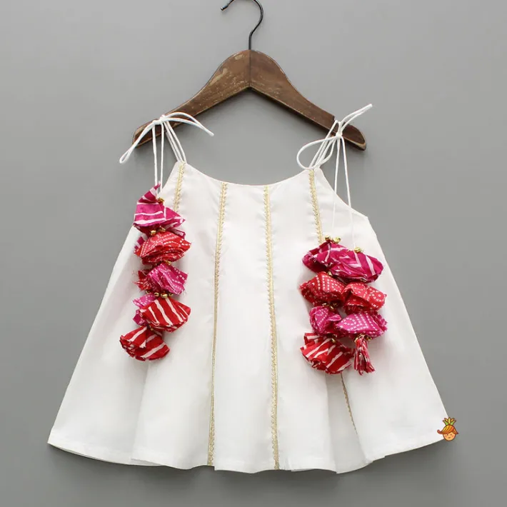 Online Gota Lace Detail Tie Up Top And Printed Sharara With Matching Dupatta Ethnic Wear | Palazzos & Shararas