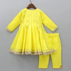 Online Gota Lace Detailed Angarkha Style Yellow Kurti And Pant Ethnic Wear | Churidars & Salwars