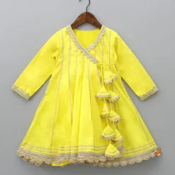 Online Gota Lace Detailed Angarkha Style Yellow Kurti And Pant Ethnic Wear | Churidars & Salwars