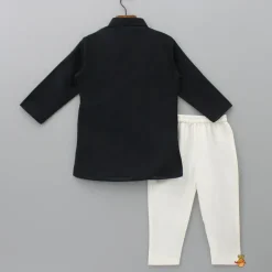 Clearance Gota Lace Detailed Jacket Style Black Kurta And Pyjama BOY Twinning Sets | Indian Ethnic Wear