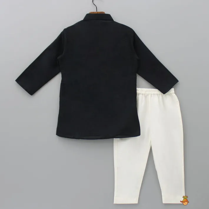 Clearance Gota Lace Detailed Jacket Style Black Kurta And Pyjama BOY Twinning Sets | Indian Ethnic Wear