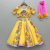 Sale Gota Lace Detailed Yellow Top And Lehenga With Pink Net Dupatta Ethnic Wear | Lehengas & Ghagras