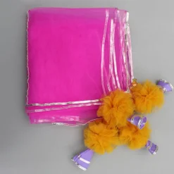Sale Gota Lace Detailed Yellow Top And Lehenga With Pink Net Dupatta Ethnic Wear | Lehengas & Ghagras