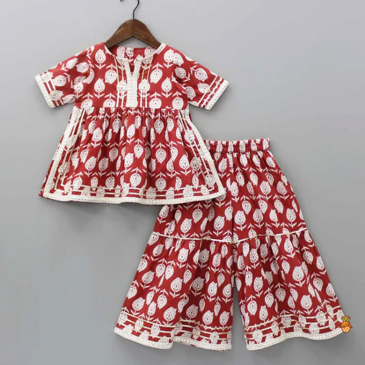 Sale Gota Lace Detail-Printed Kurti And Sharara Ethnic Wear | Palazzos & Shararas