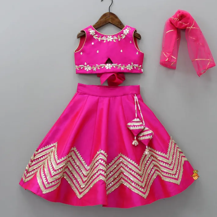 Outlet Gota Lace Enhanced Pink Top And Lehenga With Net Dupatta Ethnic Wear | Lehengas & Ghagras