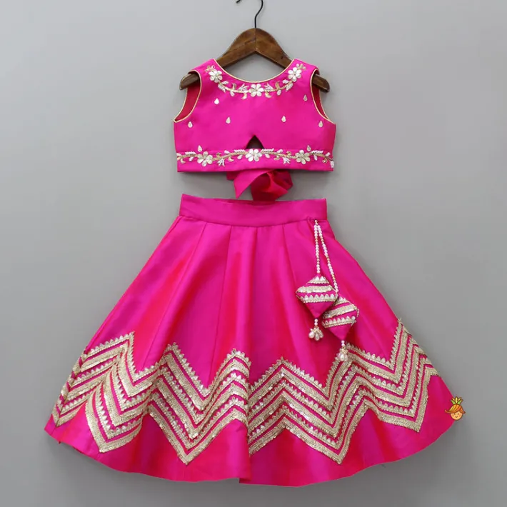 Outlet Gota Lace Enhanced Pink Top And Lehenga With Net Dupatta Ethnic Wear | Lehengas & Ghagras