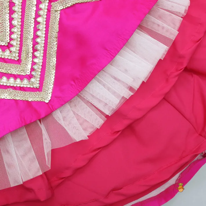 Outlet Gota Lace Enhanced Pink Top And Lehenga With Net Dupatta Ethnic Wear | Lehengas & Ghagras