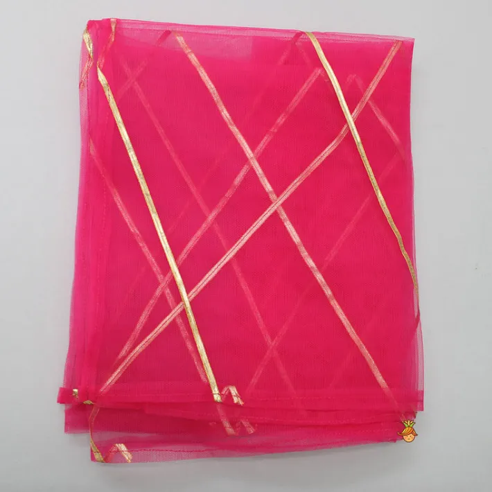 Outlet Gota Lace Enhanced Pink Top And Lehenga With Net Dupatta Ethnic Wear | Lehengas & Ghagras