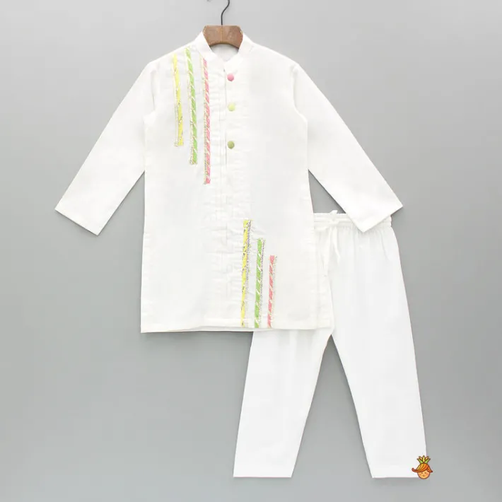 Discount Gota Lace Work White Pin Tuck Kurta And Pyjama BOY Indian Ethnic Wear | Ethnic Sets