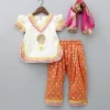 Sale Gota Work Off White Top And Chanderi Embroidered Orange Patiala With Fringes Detailed Dupatta Ethnic Wear | Dhotis & Patialas