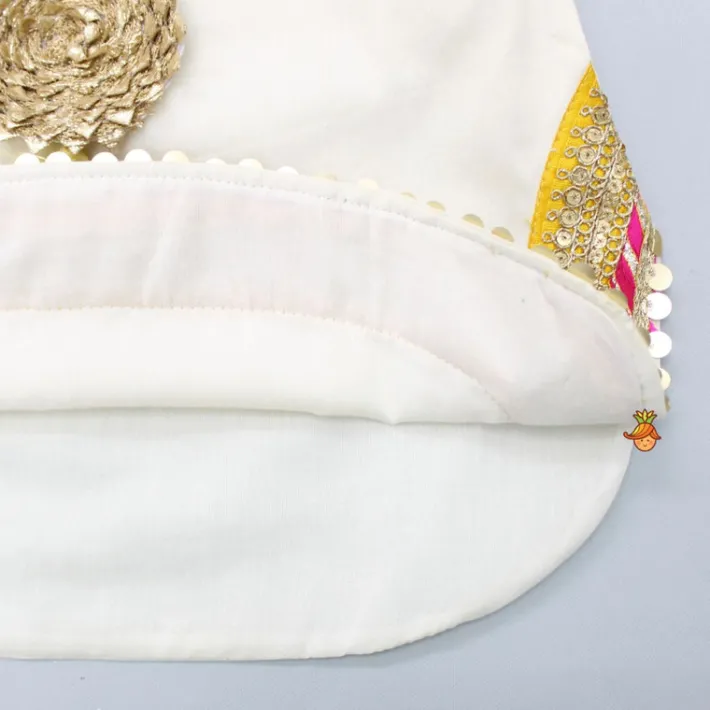 Sale Gota Work Off White Top And Chanderi Embroidered Orange Patiala With Fringes Detailed Dupatta Ethnic Wear | Dhotis & Patialas