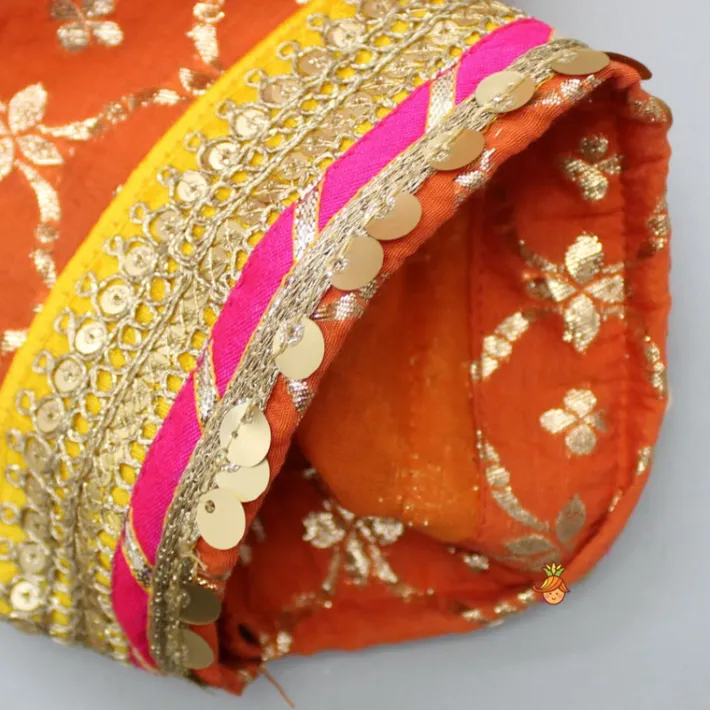 Sale Gota Work Off White Top And Chanderi Embroidered Orange Patiala With Fringes Detailed Dupatta Ethnic Wear | Dhotis & Patialas
