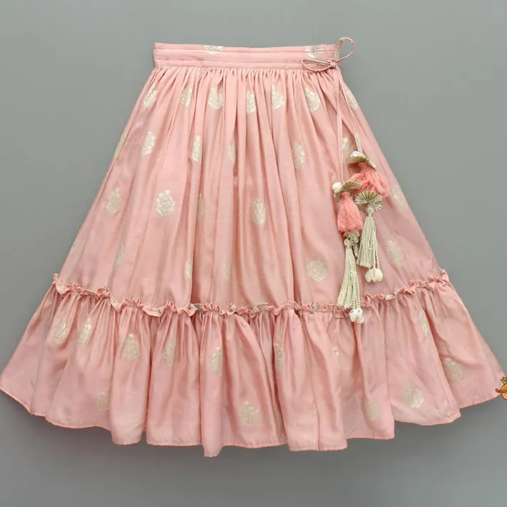 Clearance Gota Work Peach Ruffled Top And Tassels Enhanced Lehenga Ethnic Wear | Lehengas & Ghagras
