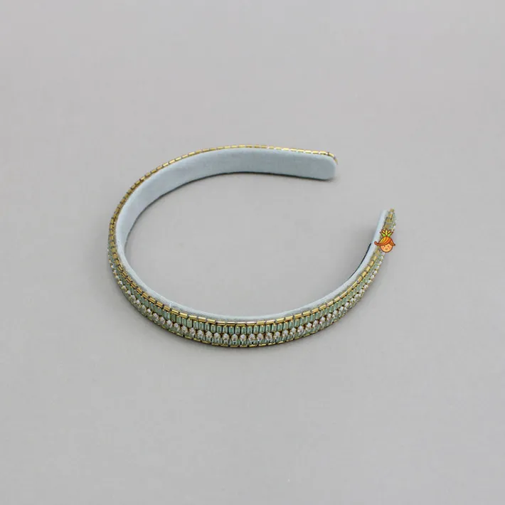 Outlet Green Artificial Stones Embroidered Hairband Hair Accessories | Hair Bands