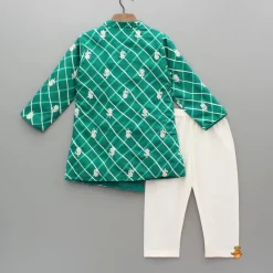 Online Green Asymmetric Printed Embroidered Kurta With Pyjama BOY Indian Ethnic Wear | Ethnic Sets