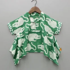 Sale Green Asymmetric Printed Top With Palazzo And Matching Necklace Ethnic Wear | Palazzos & Shararas