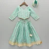 Clearance Green Chanderi Gota Lace Work Top And Lehenga With Matching Hairband Ethnic Wear | Lehengas & Ghagras